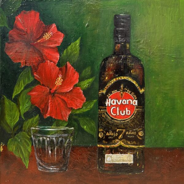 Havana club 7 year añejo with glass and hibiscus