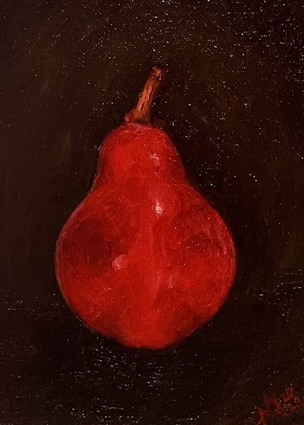 Red pear on Umber Background